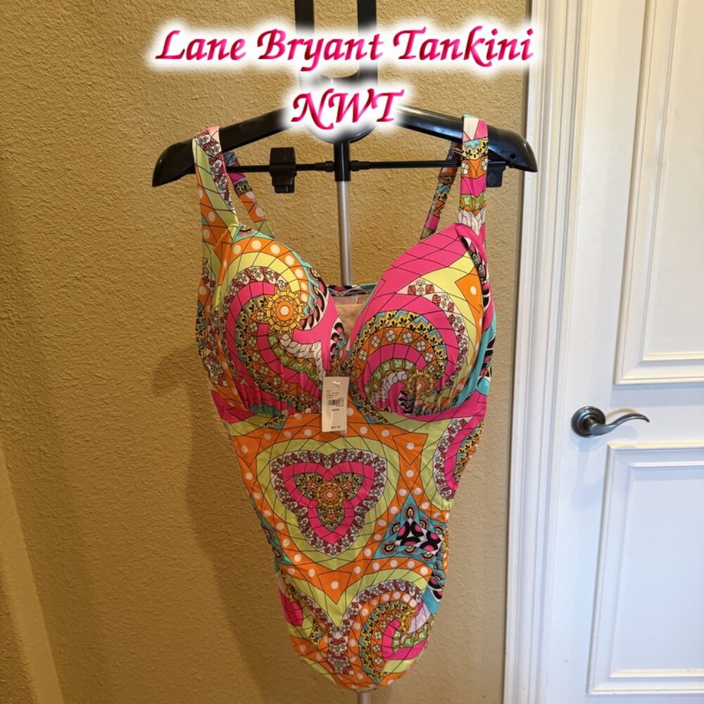 NWT Lane Bryant Swim Top Cacique Tankini 44DDD Underwire Molded Cup Adjust Strap - Picture 11 of 11